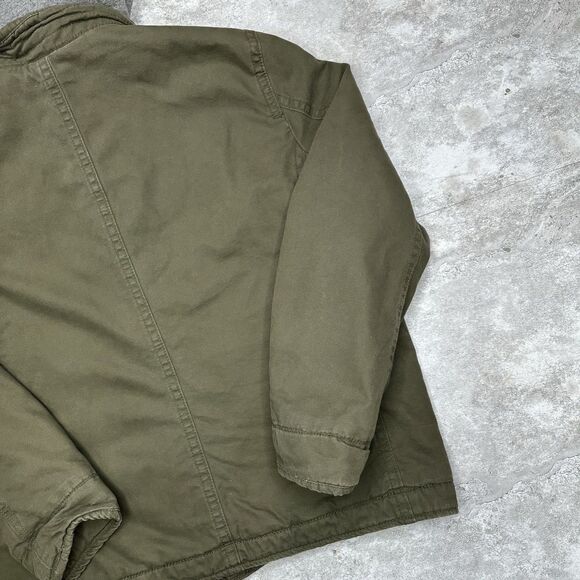 American Eagle Sherpa Lined Canvas Jacket Olive Green Plaid Hood L - Picture 9 of 13